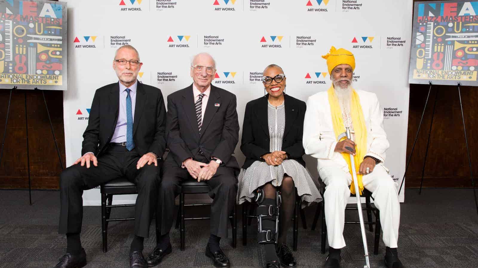 2017 NEA Jazz Masters Dave Holland, Dick Hyman, Dee Dee Bridgewater, and Dr. Lonnie Smith (not pictured: Ira Gitler)