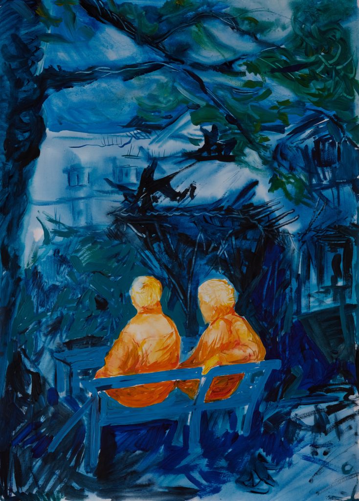 Couple sitting on the bench - Lesia Babliak